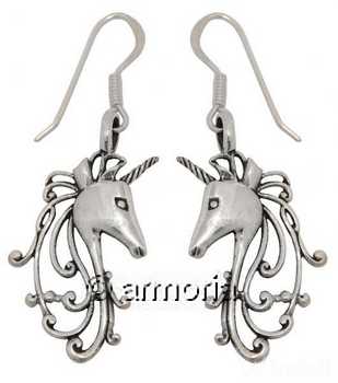 Boucles d'Oreilles Tête de Licorne avec Volutes en argent 