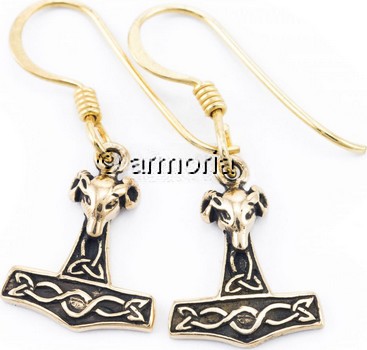 Boucles d'Oreilles Viking Marteau de Thor avec Tête de Bélier en bronze 