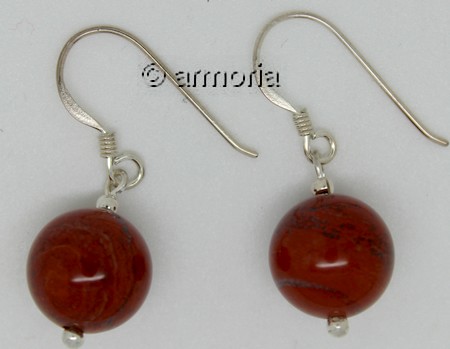 Boucles d'oreilles perle en Jaspe rouge en argent 