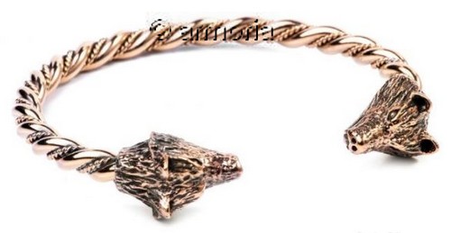 Bracelet Torque Tête de Loup grand modèle en bronze 