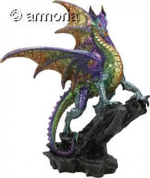 Figurine Dragon multicolore dressé sur rocher 