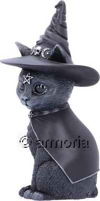Figurine Chat Noir Sorcier avec Chapeau et Cape 