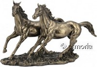 Figurine Deux Chevaux au Galop aspect bronze Marque Veronese