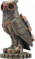 Figurine Hibou steampunk en résine aspect bronze 