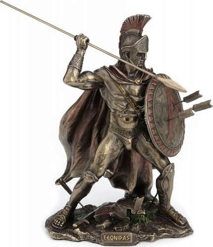 Figurine Roi Leonidas avec Lance aspect bronze Marque Veronese
