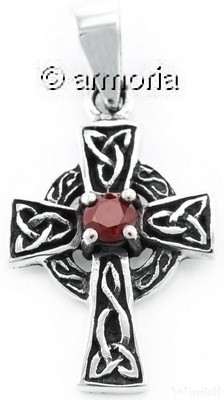 Pendentif Croix Celtique avec Cristal Rouge en argent
