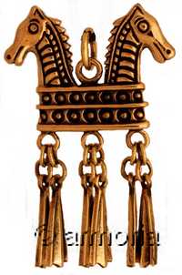 Pendentif Viking 2 têtes de chevaux en bronze 