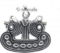 Pendentif Viking Bateau Viking Odin Hugin et Munin en argent 