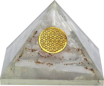 Pyramide Fleur de Vie en orgonite et sélénite