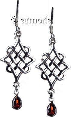 Boucles d'oreilles Noeud Celte en argent et cristal rouge