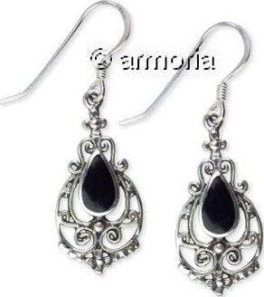 Boucles d'oreilles médiévales en argent avec onyx, 2.4 cm