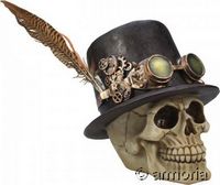 Crâne avec chapeau steampunk et plume
