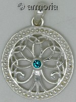 Pendentif Arbre de Vie cerclé de points en argent, cristal bleu