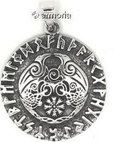 Pendentif Corbeaux stylisés Hugin et Munin avec Futhark en argent