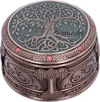 Boite ronde celtique Arbre de Vie et Entrelacs aspect bronze 