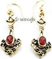 Boucles d'Oreilles Celtes avec Cristal Rouge en bronze 