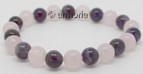 Bracelet de Perles en Améthyste et Quartz Rose 8 mm Taille Medium