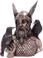 Figurine Buste de Odin avec les Corbeaux Hugin et Munin aspect bronze 