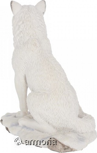 Figurine Loup Blanc assis dans la Neige en résine