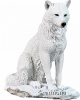 Figurine Loup Blanc assis dans la Neige en résine