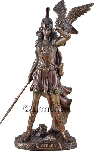 Figurine déesse Athena avec Chouette posée sur le Bras aspect bronze Marque Veronese