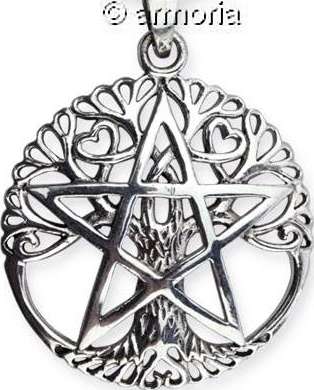 Pendentif Pentacle devant un Arbre en argent