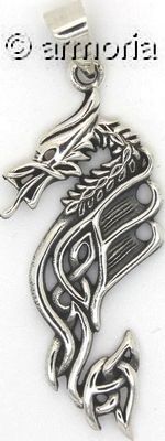 Pendentif Dragon Tribal de profil en argent