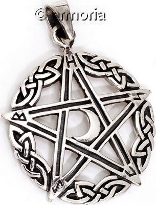 Pendentif Pentacle avec croissant de lune en argent 