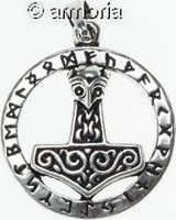 Pendentif Marteau de Thor et futhark en argent