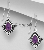 Boucles d'oreilles Gouttes cerclées points en argent et Améthyste