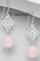 Boucles d'Oreilles Noeud Celte en argent et Boule en Quartz Rose