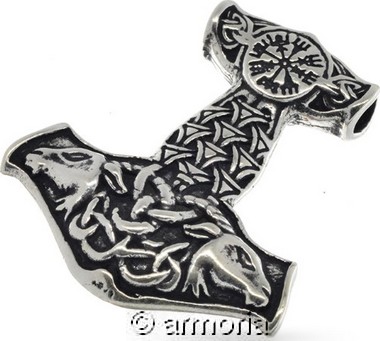 Pendentif Marteau de Thor Têtes de Chèvres en argent 