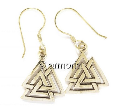 Boucles d'Oreilles Viking Valknut Noeud d'Odin en bronze 