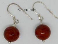 Boucles d'oreilles perle en Jaspe rouge en argent 