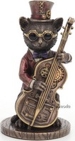Figurine Chat steampunk contrebassiste marque Veronese 
