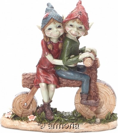 Figurine Couple de Pixies sur Vélo en Bois 