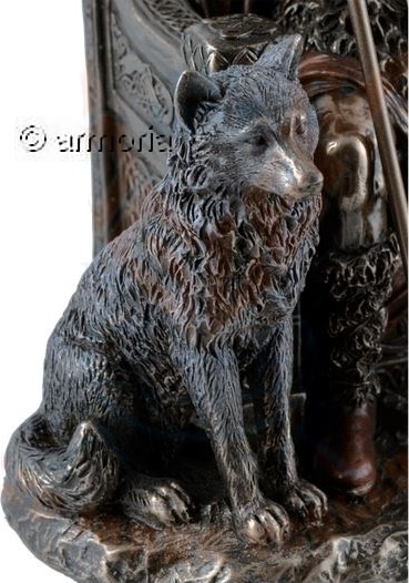 Figurine Dieu Odin assis sur son trône aspect bronze