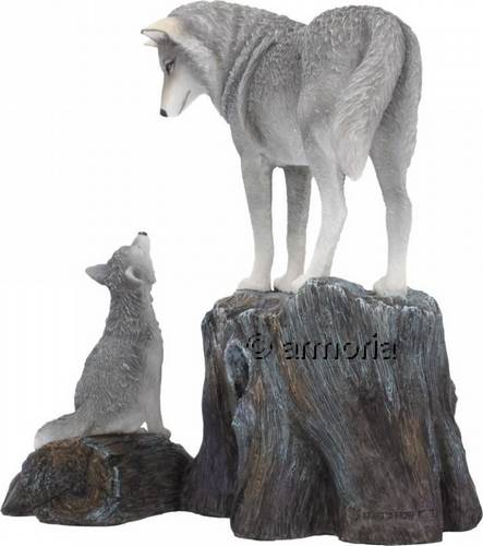 Figurine Loup regardant son petit "Guidance" par Lisa Parker 