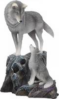 Figurine Loup regardant son petit "Guidance" par Lisa Parker 