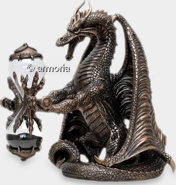 Figurine Dragon avec Sablier aspect bronze Marque Veronese 