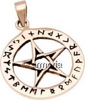 Pendentif Pentacle cerclé du Futhark Runes en bronze 
