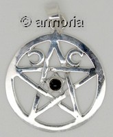 Pendentif Pentacle et Triple Lune avec Onyx en argent