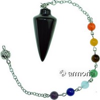Pendule en Obsidienne  forme Cône et perles chakras 