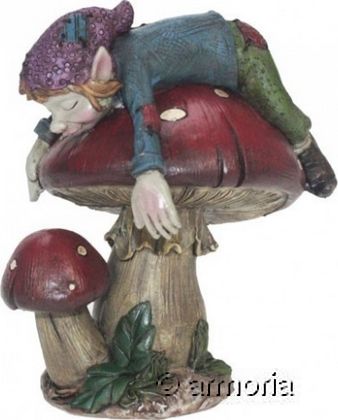 Figurine Pixie dormant sur un champignon