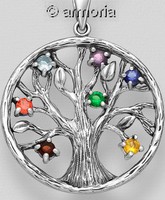 Pendentif Arbre de Vie cerclé en argent et orné de cristaux