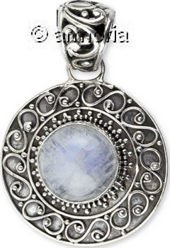 Pendentif Pierre de Lune sur Disque et Volutes en argent