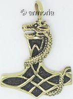 Pendentif Dragon sur Marteau de Thor en bronze 