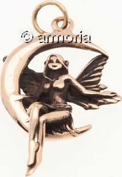 Pendentif  Fée assise sur la Lune en bronze 