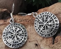 Boucles d'Oreilles Boussole Vegvisir cerclées de Runes en argent 