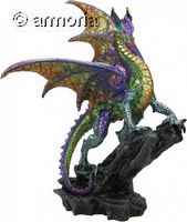 Figurine Dragon multicolore dressé sur rocher 